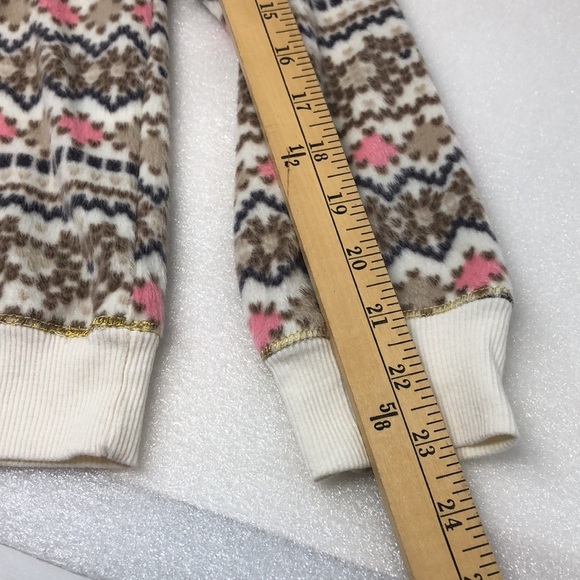 Kenzie Pajama Set Fleece 2- Piece Pink & Tan Cream Lurex Metallic Thread Size M - Picture 10 of 15